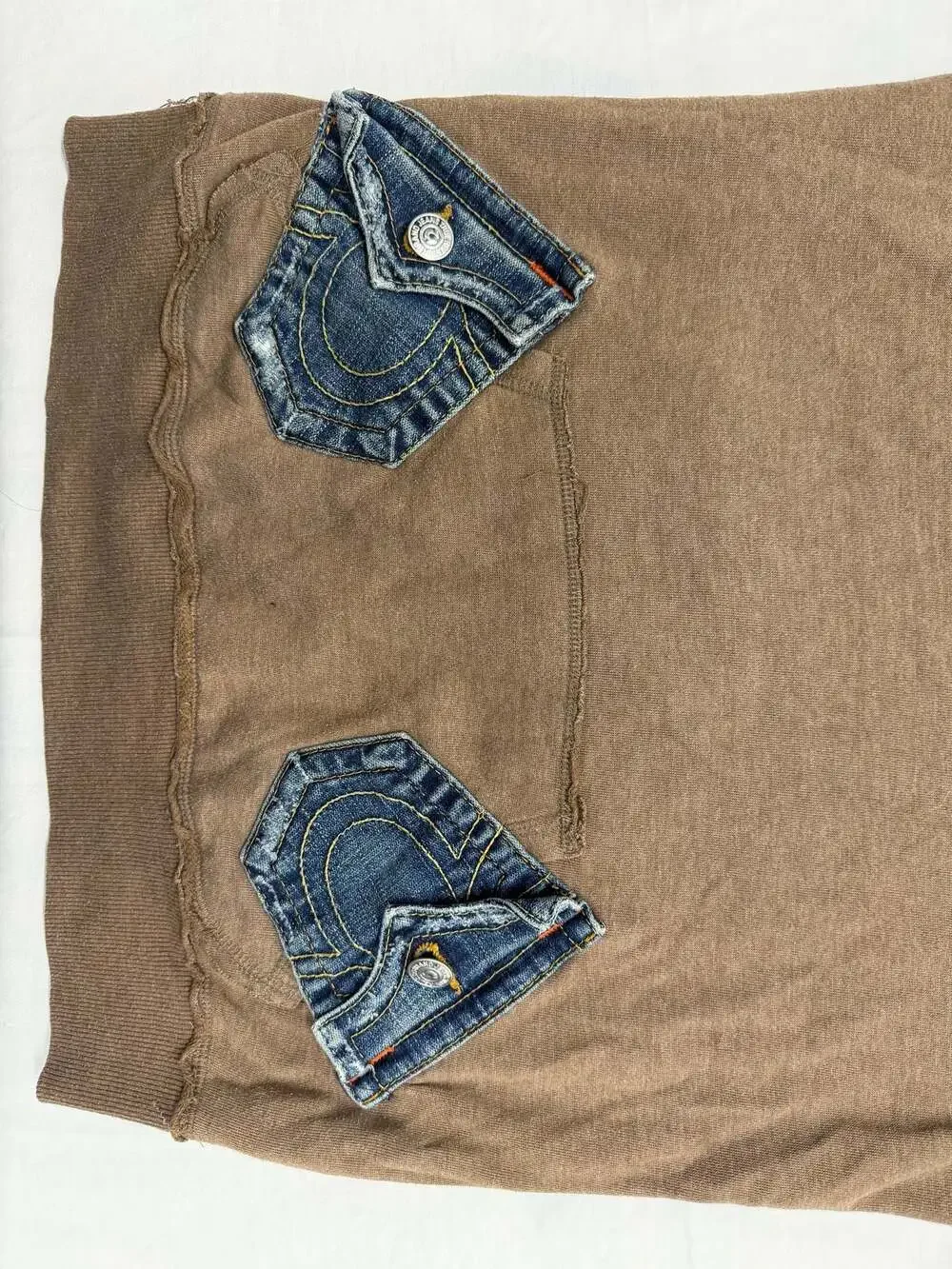 True Religion Billy Collection Brown Sweatshirt with Denim Pockets